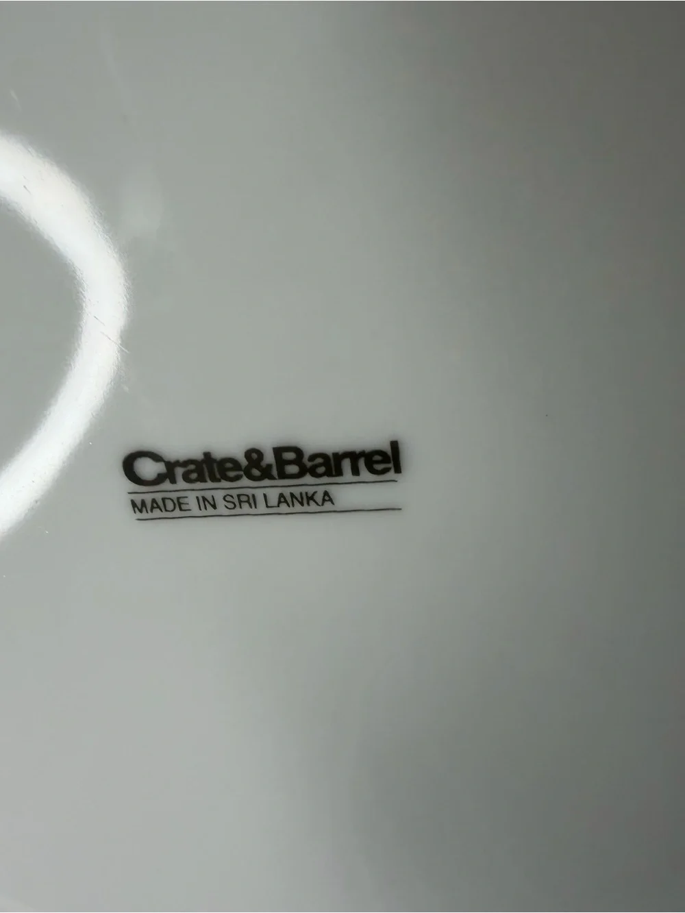 6 Crate&Barrel White Dinner Plates with Navy Pinstripe Rim